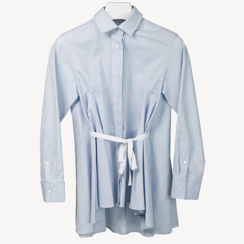 Palmer//Harding Pointed Blue Pique Cotton Draped-Back Button-Up Shirt
